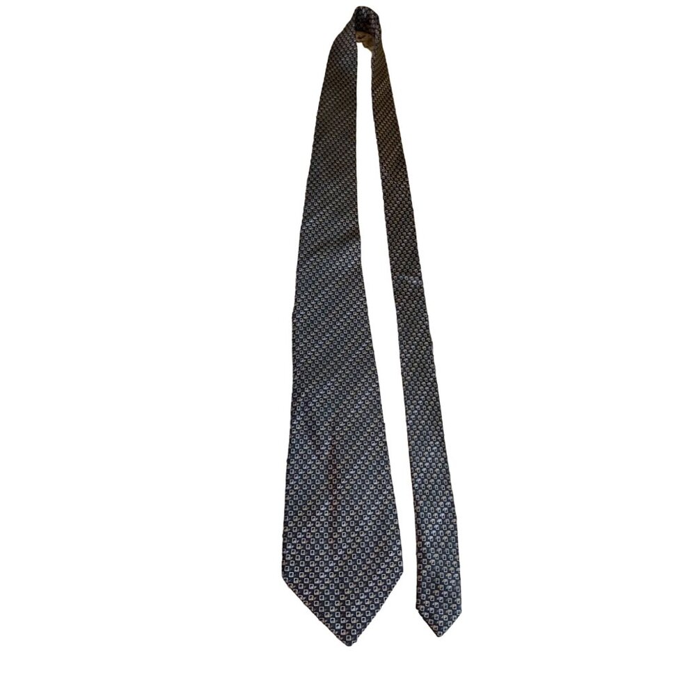 Van Heusen 100% Silk Tie Navy Geometric Micro Square Classic Dad Gift Work